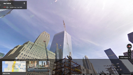 A view of 1 World Trade Center in New York City in 2009, from Google Street View (maps.google.com)